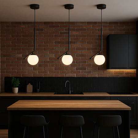 Lampa sufitowa czarna metalowa z mlecznym kloszem ozdobna szklana kula E27 design