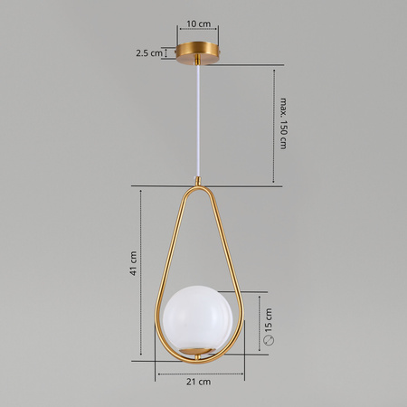 Lampa sufitowa złota metalowa z mlecznym kloszem ozdobna szklana kula E27 rama kropla
