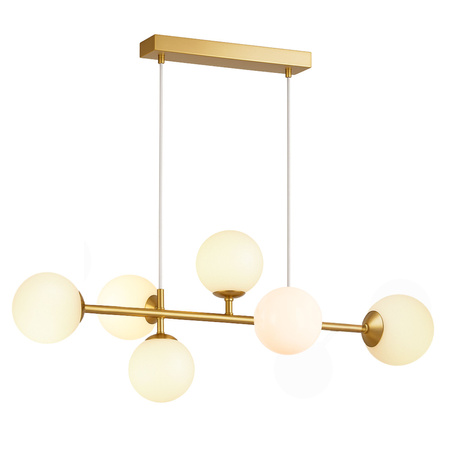 Lampa sufitowa złota metalowa z 6 mlecznymi kloszami ozdobna E27 listwa