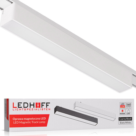Lampa liniowa LED Reflektor na szynoprzewód magnetyczny 12W BIAŁA oprawa