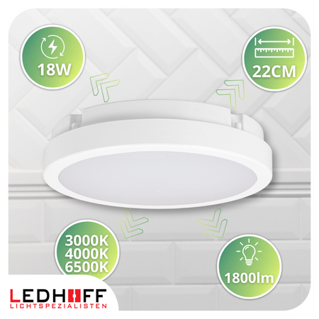 Plafon LED Lampa sufitowa 22cm 3 barwy światła IP65 biała