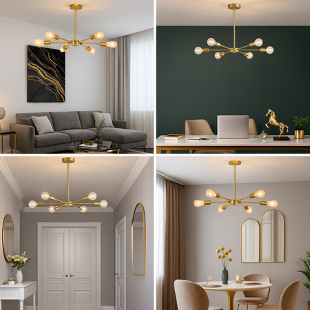 Lampa sufitowa złota metalowa E27 ozdobna 6-punktowa designerska