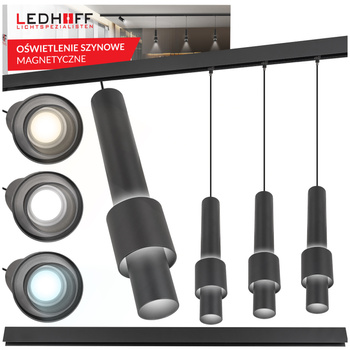 ZESTAW M20 LED 3x Lampa wisząca punktowa 12W 3 BARWY ŚWIATŁA + szyna magnetyczna 1m DESIGN