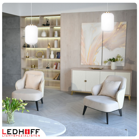 Lampa wisząca szklana E27 biała złota GLAMOUR szkło ryflowane