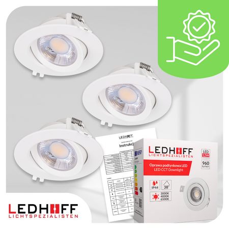 3x Oprawa sufitowa podtynkowa LED biała RUCHOMA 3000K-6000K 12W