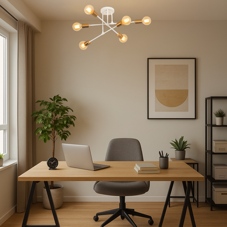 Lampa sufitowa biało-złota metalowa E27 ozdobna 6-punktowa Trinity