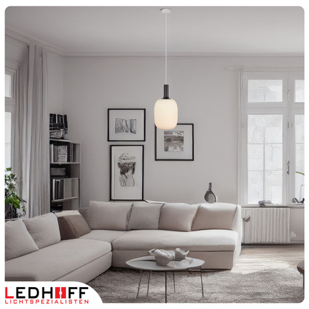 Lampa wisząca biały klosz szklany E27 do salonu czarna złota NOWOCZESNA