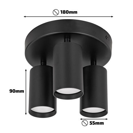 Kinkiet sufitowy okrągły potrójny Spot GU10 czarny
