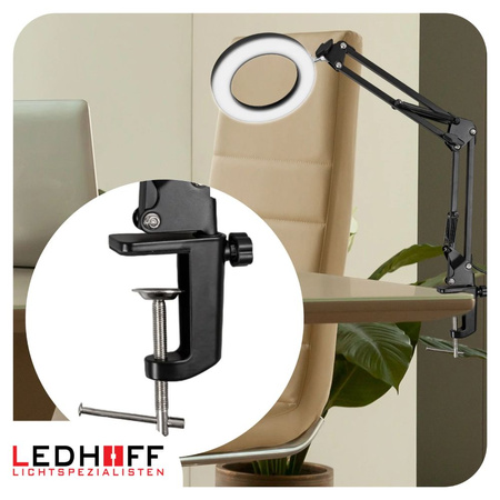 Lampa biurkowa LED czarna 12W z lupą szkłem powiększającym