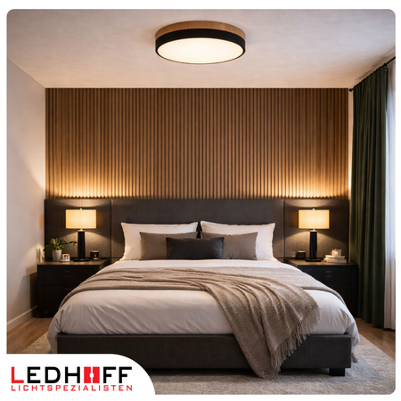 Lampa sufitowa LED Plafon 40cm z drewnem CZARNA Okrągła 40W naturalna 4000K