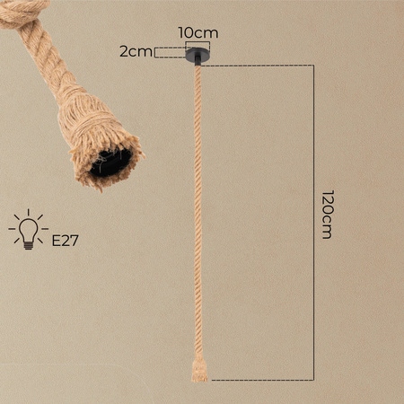 Lampa sufitowa wisząca Sznur konopny jutowy 1,2m Lina E27 Boho
