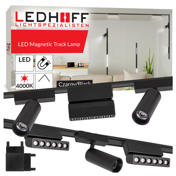 Oświetlenie szynowe magnetyczne ZESTAW 2x listwa 1m + 6x lampa LED CZARNA