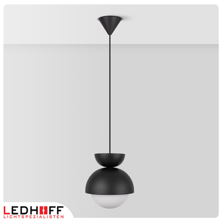 Lampa wisząca czarna biały szklany klosz nad stół NOWOCZESNA