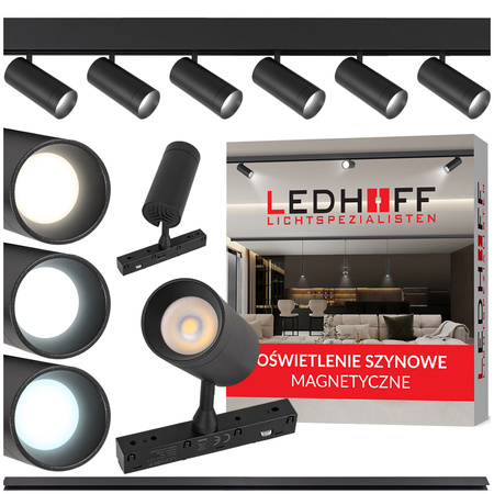 ZESTAW M20 LED 6x Lampa punktowa SPOT 12W 3 BARWY ŚWIATŁA + szyna magnetyczna 2m