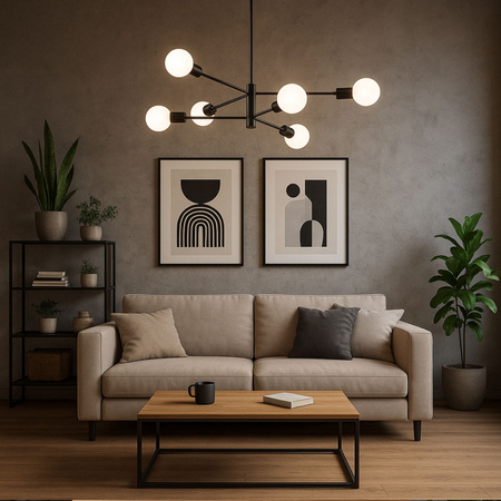 Lampa sufitowa czarna metalowa E27 ozdobna 6-punktowa design loft