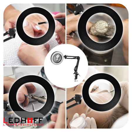 Lampa biurkowa LED czarna 12W z lupą szkłem powiększającym