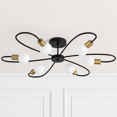 Lampa sufitowa czarno-złota metalowa E27 ozdobna 6-punktowa nowoczesna Fiora