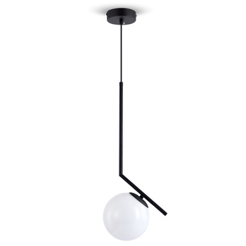 Lampa sufitowa czarna metalowa z mlecznym kloszem ozdobna szklana kula E27 design