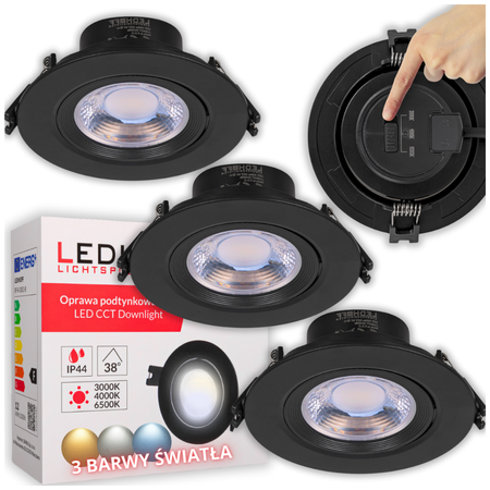 3x Oprawa sufitowa podtynkowa LED czarna RUCHOMA 3000K-6000K 12W