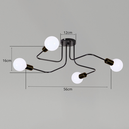 Lampa sufitowa czarna metalowa E27 ozdobna 4-punktowa loft Fiora