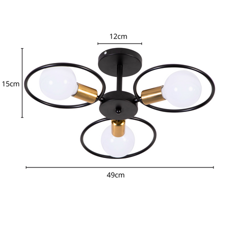 Lampa sufitowa czarno-złota metalowa E27 ozdobna 3-punktowa design
