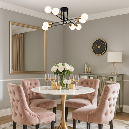 Lampa sufitowa czarno-złota metalowa E27 ozdobna 8-punktowa