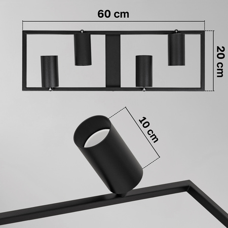 Kinkiet sufitowy Lampa poczwórna SPOT GU10 czarny prostokąt QUADRO