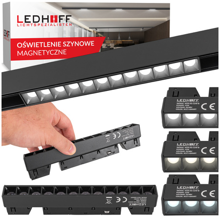 Lampa soczewkowa punktowa LED do szyny magnetycznej M20 12W 22cm czarna 3 BARWY ŚWIATŁA