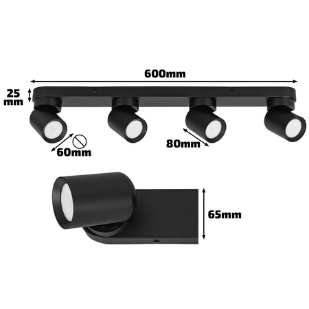 Kinkiet sufitowy poczwórny Spot GU10 czarny