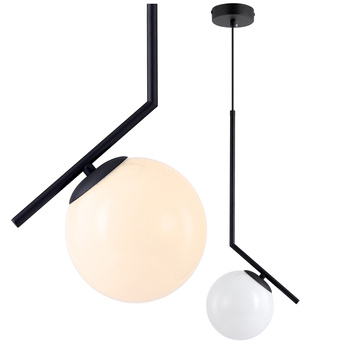 Lampa sufitowa czarna metalowa z mlecznym kloszem ozdobna szklana kula E27 design