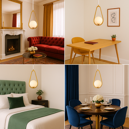 Lampa sufitowa złota metalowa z mlecznym kloszem ozdobna szklana kula E27 rama kropla