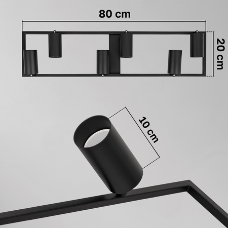 Kinkiet sufitowy Lampa 6x GU10 SPOT czarny duży prostokąt QUADRO