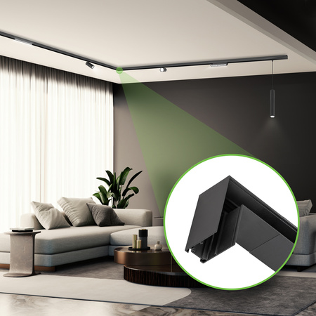 Łącznik poziomy do szyny magnetycznej M20 złączka zasilająca kątowa czarna