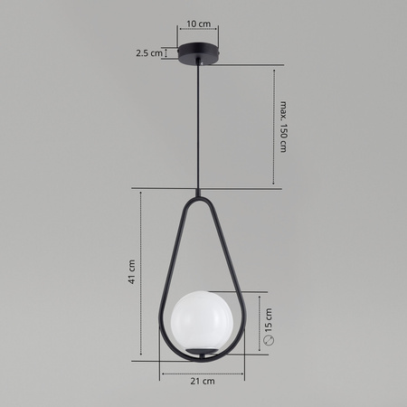 Lampa sufitowa czarna metalowa z mlecznym kloszem ozdobna szklana kula E27 rama kropla