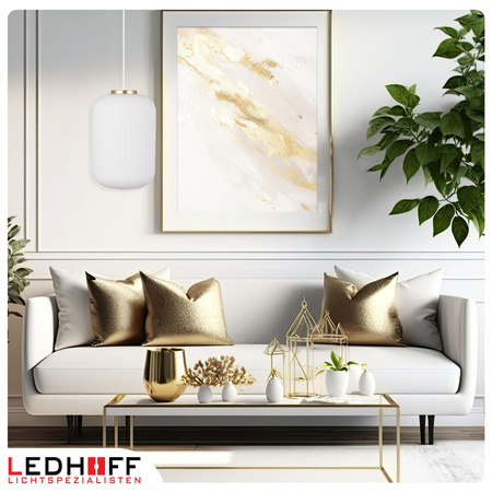 Lampa wisząca szklana E27 biała złota GLAMOUR szkło ryflowane