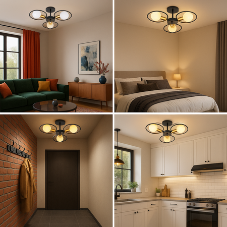 Lampa sufitowa czarno-złota metalowa E27 ozdobna 3-punktowa design