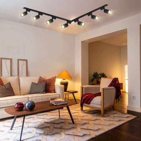 Oświetlenie szynowe czarne 5x lampa GU10 + 3x szyna 1m