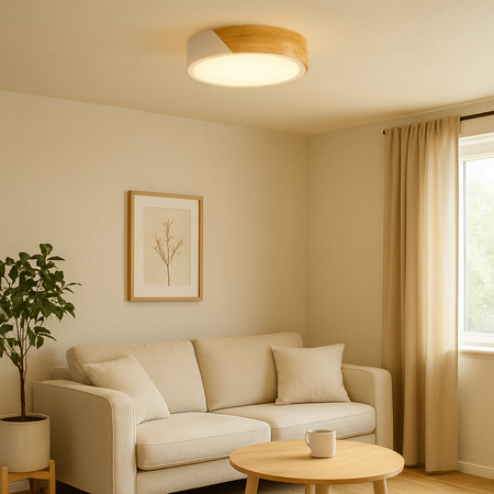 Plafon sufitowy LED biały metal + DREWNO 50cm WOODLINE