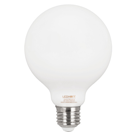 Żarówka LED E27 ozdobna duży mleczny klosz 8W mocne ciepłe światło 1070lm 2700K