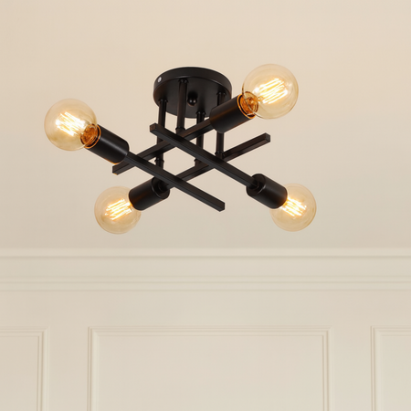 Lampa sufitowa czarna metalowa E27 ozdobna 4-punktowa
