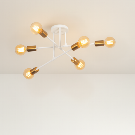 Lampa sufitowa biało-złota metalowa E27 ozdobna 6-punktowa Trinity