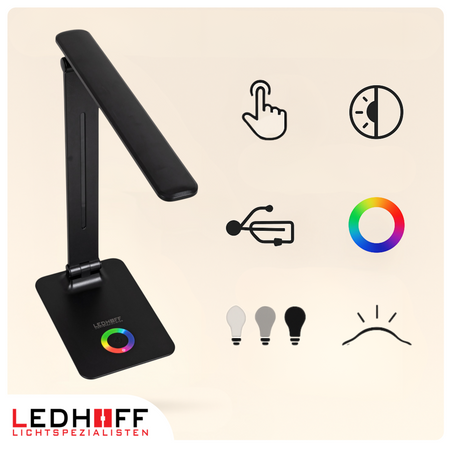 Lampka biurkowa LED czarna 5W + światło RGB + port USB