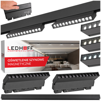 ZESTAW M20 2x Ruchoma lampa soczewkowa punktowa LED 12W 22cm czarna 3 BARWY ŚWIATŁA + szyna magnetyczna 1m