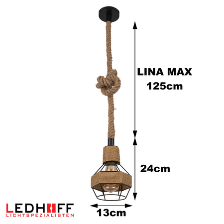 Lampa sufitowa wisząca z kloszem Sznur konopny jutowy 1,5m Lina E27 Boho