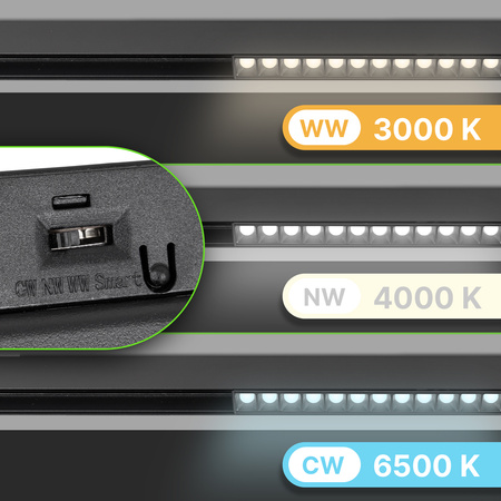 ZESTAW M20 2x Lampa soczewkowa punktowa LED 18W 33cm czarna 3 BARWY ŚWIATŁA + szyna magnetyczna 1m