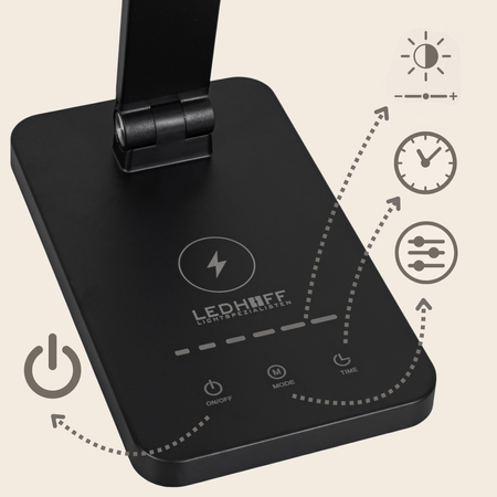 Lampka biurkowa LED czarna 6W z ładowarką indukcyjną i portem USB