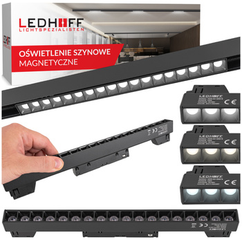 Lampa soczewkowa punktowa LED do szyny magnetycznej M20 18W 33cm czarna 3 BARWY ŚWIATŁA