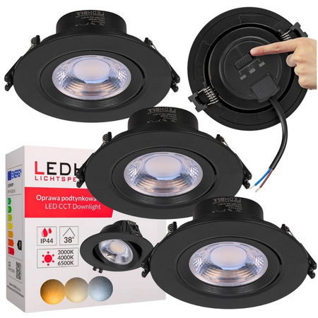 3x Oprawa sufitowa podtynkowa LED czarna RUCHOMA 3 barwy światła 12W