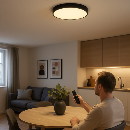 Plafon LED z pilotem Lampa sufitowa czarna ściemniana 3 barwy światła 50cm