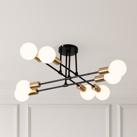 Lampa sufitowa czarno-złota metalowa E27 ozdobna 8-punktowa